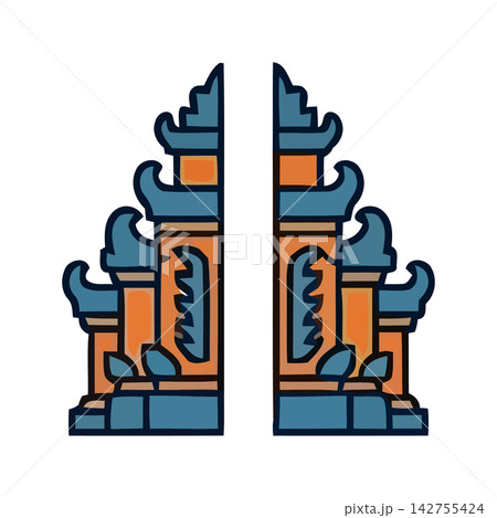 Modern symmetrical graphic design featuring abstract blue and orange complementary shapes. Modern symmetrical graphic design featuring abstract blue and orange complementary shapes. 142755424
