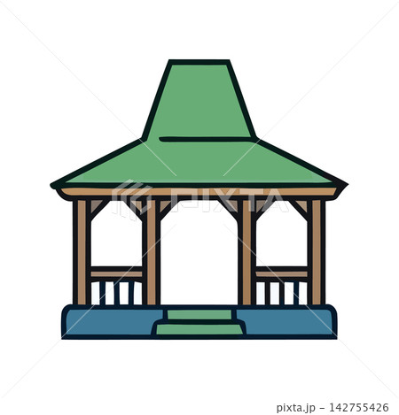 Elegant outdoor pavilion illustration, ideal for wedding venues, public gardens, or event spaces. Elegant outdoor pavilion illustration, ideal for wedding venues, public gardens, or event spaces. 142755426