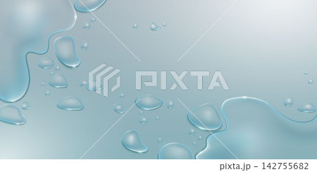 Water drops and puddles creating a fresh, wet, transparent background 142755682