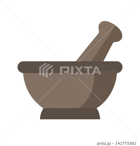 Stylized illustration of a mortar and pestle, perfect for representing natural medicine, spice grinding, or cosmetic preparation. Stylized illustration of a mortar and pestle, perfect for representing natural medicine, spice grinding, or cosmetic preparation. 142755802
