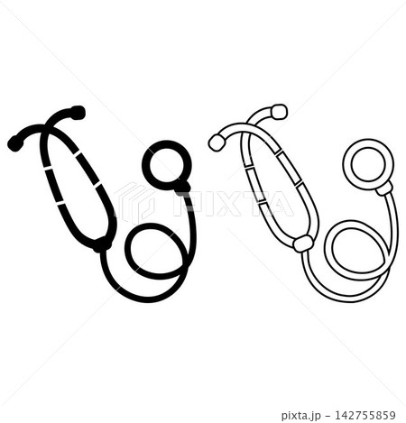 Medical stethoscope icon set with solid and outline graphic design 142755859