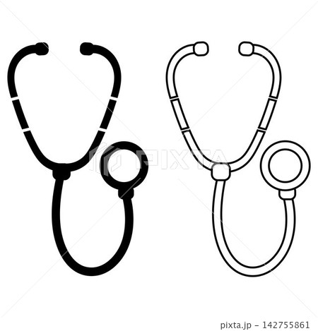 Medical stethoscope icon set with solid and outline graphic design Medical stethoscope icon set with solid and outline graphic design 142755861
