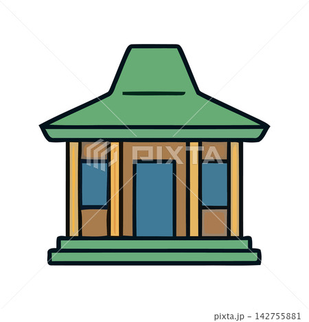 Elegant flat design illustration of a traditional roofed kiosk or gazebo structure perfect for architectural projects. 142755881