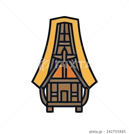 Rustic wooden alpine chalet vector drawing, perfect illustration for travel, winter sports, and mountain retreat themes. 142755885