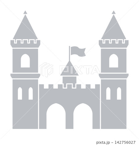 Medieval Castle Icon With Towers And Flag, Fortress Symbol, Historical Building Graphic Medieval Castle Icon With Towers And Flag, Fortress Symbol, Historical Building Graphic 142756027