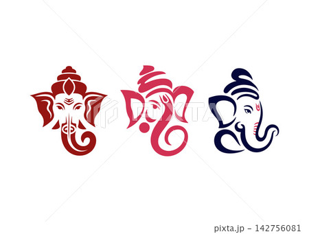 Three Lord Ganesha abstract face logo illustrations 142756081