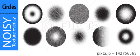 Grainy gradient point circle, sand powder vector for sprayed noisy paint. Gray abstract dust and shadow stipple effect. Charcoal diffuse round element with halftone gradation spray, textured sandy fog Grainy gradient point circle, sand powder vector for sprayed noisy paint. Gray abstract dust and shadow stipple effect. Charcoal diffuse round element with halftone gradation spray, textured sandy fog 142756365