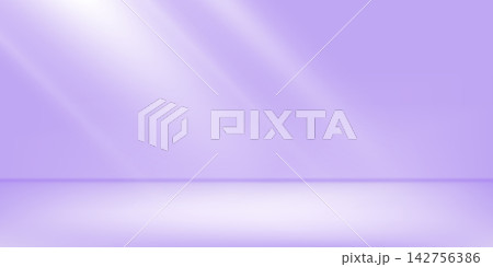 Purple studio background with gradient light, 3d violet room. Blue abstract podium, white spring sunrays limbo, floor wall scene. Modern tech table for simple cosmetic display and lilac minimal banner 142756386