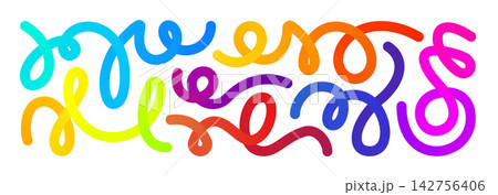 Line gradient shapes, abstract color object kid pattern. 3d confetti graphic element. Curve happy birthday fluid wave design. Vector liquid swirl path, dynamic spiral squiggle. Fun child trendy ribbon Line gradient shapes, abstract color object kid pattern. 3d confetti graphic element. Curve happy birthday fluid wave design. Vector liquid swirl path, dynamic spiral squiggle. Fun child trendy ribbon 142756406