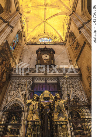 Tomb of Christopher Columbus inside Seville Cathedral, Spain 142756506