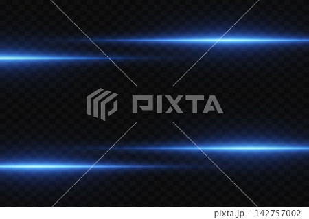 Blue laser light horizontal rays and lines creating a futuristic glowing effect Blue laser light horizontal rays and lines creating a futuristic glowing effect 142757002
