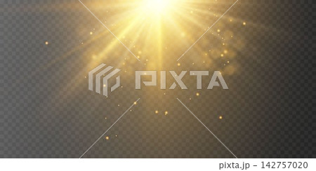 Golden light effect creating bright rays and shimmering particles on transparent background Golden light effect creating bright rays and shimmering particles on transparent background 142757020