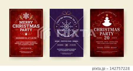 Set Of Ornate Snowflake Christmas Flyer Vector Template For Party Invite Set Of Ornate Snowflake Christmas Flyer Vector Template For Party Invite 142757228
