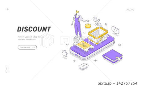 Mobile Shopping Discount And Sale Promotion Isometric Vector Illustration Banner Template Mobile Shopping Discount And Sale Promotion Isometric Vector Illustration Banner Template 142757254