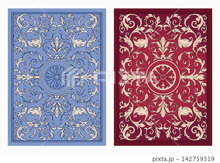 Playing card back editable vector outline renaissance floral pattern set 142759319