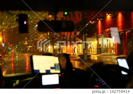 People Walking with Umbrellas in the Rain 142759414