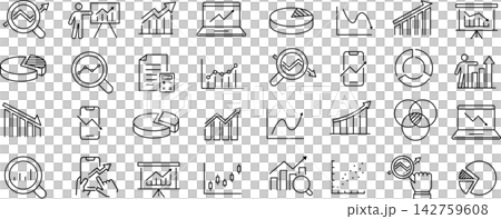 關於統計資料的向量單色線條圖示集 關於統計資料的向量單色線條圖示集 142759608