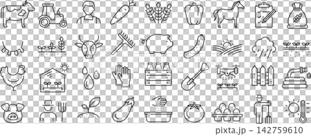 Set of monochrome agriculture line icons in vector Set of monochrome agriculture line icons in vector 142759610