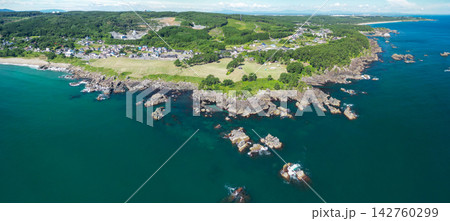 空撮「青森県」天然芝が美しい種差海岸の風景 八戸市 空撮「青森県」天然芝が美しい種差海岸の風景 八戸市 142760299