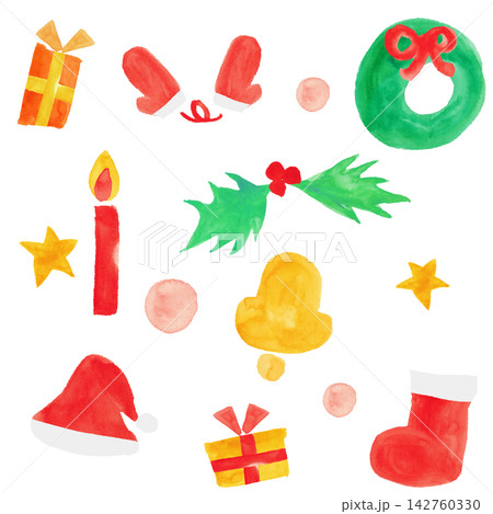 手描き水彩のカジュアルポップなクリスマス素材セット 142760330