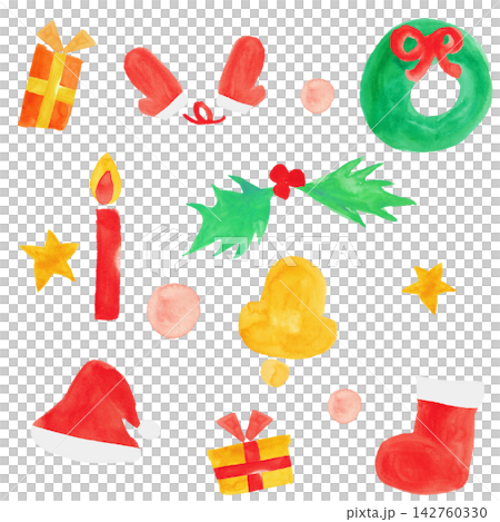 手描き水彩のカジュアルポップなクリスマス素材セット 142760330