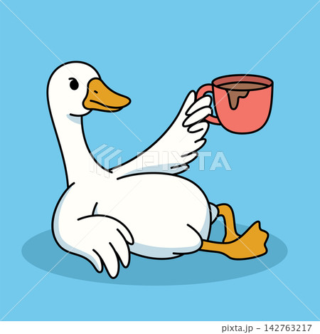 Cute Goose Pouring Coffee Hot Drink Vector Illustration Cute Goose Pouring Coffee Hot Drink Vector Illustration 142763217