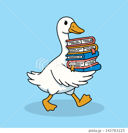 Cute Goose Carrying Stack of Books Vector Illustration 142763225