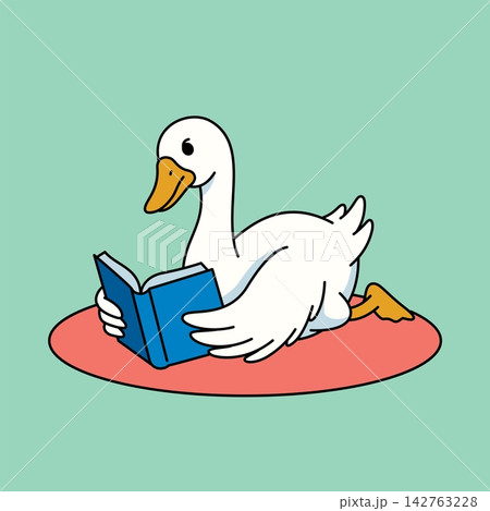 Cute Goose Lying Reading Book Vector Illustration Cute Goose Lying Reading Book Vector Illustration 142763228