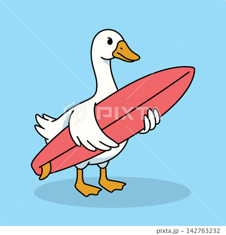 Cute Goose Carrying Surfboard Vector Illustration Cute Goose Carrying Surfboard Vector Illustration 142763232