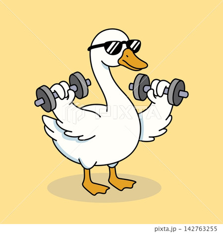 Cartoon Goose in Sunglasses Lifting Dumbbells Cartoon Goose in Sunglasses Lifting Dumbbells 142763255