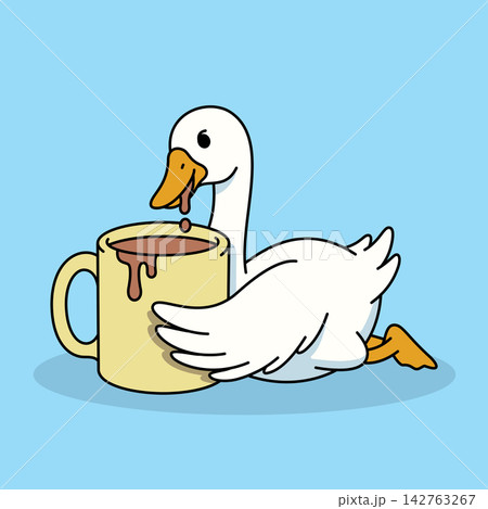 Cute Goose Floating in a Coffee Mug Vector Illustration Cute Goose Floating in a Coffee Mug Vector Illustration 142763267