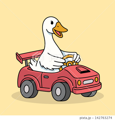 Cute Goose Driving Red Toy Car Illustration Vector 142763274