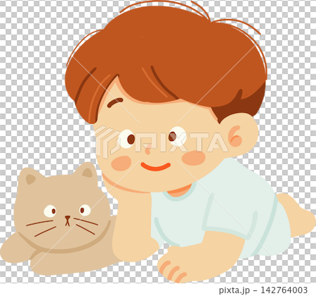 Boy Playing with Cat Boy Playing with Cat 142764003