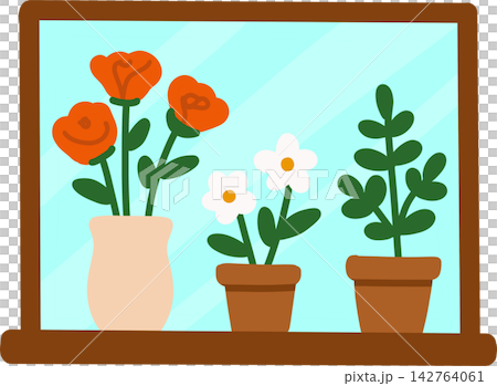 Potted Plants on Window Sill Potted Plants on Window Sill 142764061