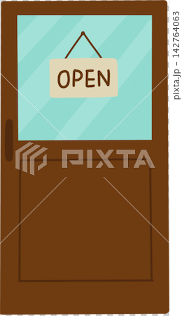 Wooden Door with Open Sign Wooden Door with Open Sign 142764063