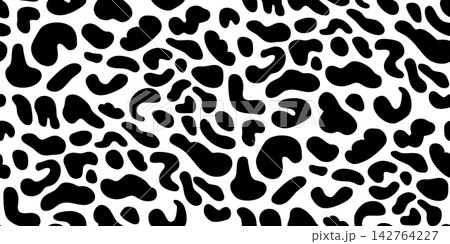 High-contrast black and white irregular animal print with bold organic markings, resembling abstract cowhide and natural skin texture High-contrast black and white irregular animal print with bold organic markings, resembling abstract cowhide and natural skin texture 142764227