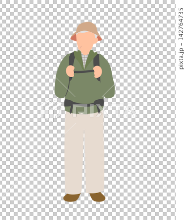 老年男性背著背包享受健行。 老年男性背著背包享受健行。 142764735