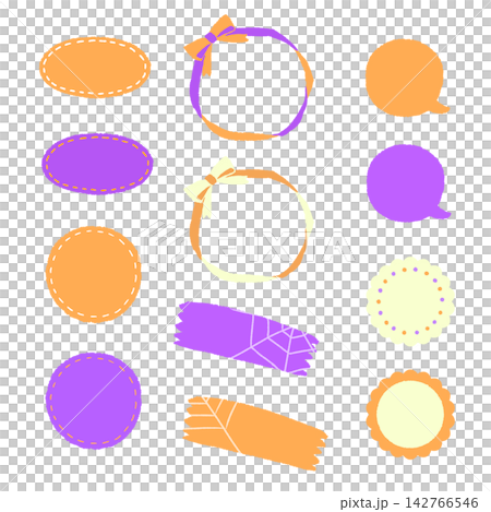 Halloween-colored hand-drawn frame, icon, and speech bubble set Halloween-colored hand-drawn frame, icon, and speech bubble set 142766546