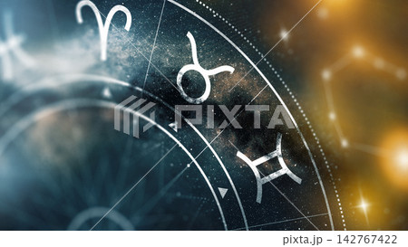 Astrology zodiac signs in the night sky with star patterns and cosmic elements Astrology zodiac signs in the night sky with star patterns and cosmic elements 142767422