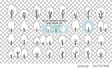 Simple hand-drawn tree vector line art illustration set (with white base color) Simple hand-drawn tree vector line art illustration set (with white base color) 142767466