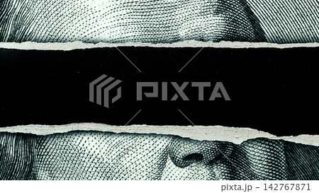 Money currency dollar with a section showing a black stripe across the image, highlighting the details on the bill Money currency dollar with a section showing a black stripe across the image, highlighting the details on the bill 142767871