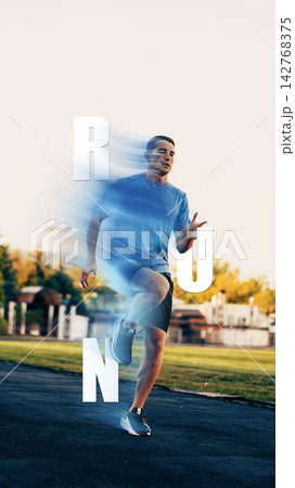 Runner moving swiftly on track during late afternoon training session Runner moving swiftly on track during late afternoon training session 142768375