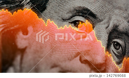 Dollar bill with a declining graph line shows changes in currency value 142769088