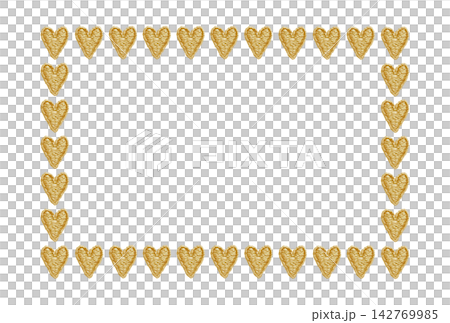 [Yellow heart horizontal frame] Hand embroidered illustration material 142769985