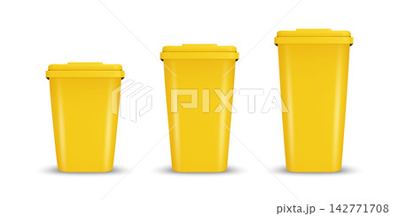 Yellow Trash Bin Vector Illustration. 3d Yellow Trash Can Set. Waste Bin Illustration for Recycling, Garbage Collection, Eco Cleaning, Waste Management, Trash Container, Environmental Design Yellow Trash Bin Vector Illustration. 3d Yellow Trash Can Set. Waste Bin Illustration for Recycling, Garbage Collection, Eco Cleaning, Waste Management, Trash Container, Environmental Design 142771708