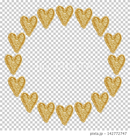 [Yellow heart-shaped round frame] Hand-embroidered illustration material 142772747