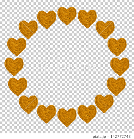 [Yellow heart-shaped round frame] Hand-embroidered illustration material 142772748