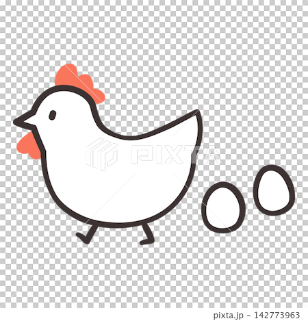 Cute hand-drawn illustration of a chicken and egg Cute hand-drawn illustration of a chicken and egg 142773963