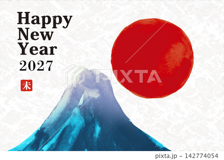 New Year's Card Design 2027 Year of the Sheep New Year's Card Template with Hand-Drawn Japanese Style Brush Illustration of the First Sunrise and Mt. Fuji New Year's Card Design 2027 Year of the Sheep New Year's Card Template with Hand-Drawn Japanese Style Brush Illustration of the First Sunrise and Mt. Fuji 142774054