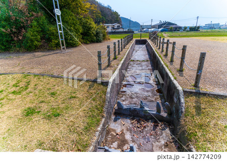 高松城水攻め史跡公園 春の風景 発掘溝 岡山県岡山市北区 高松城水攻め史跡公園 春の風景 発掘溝 岡山県岡山市北区 142774209